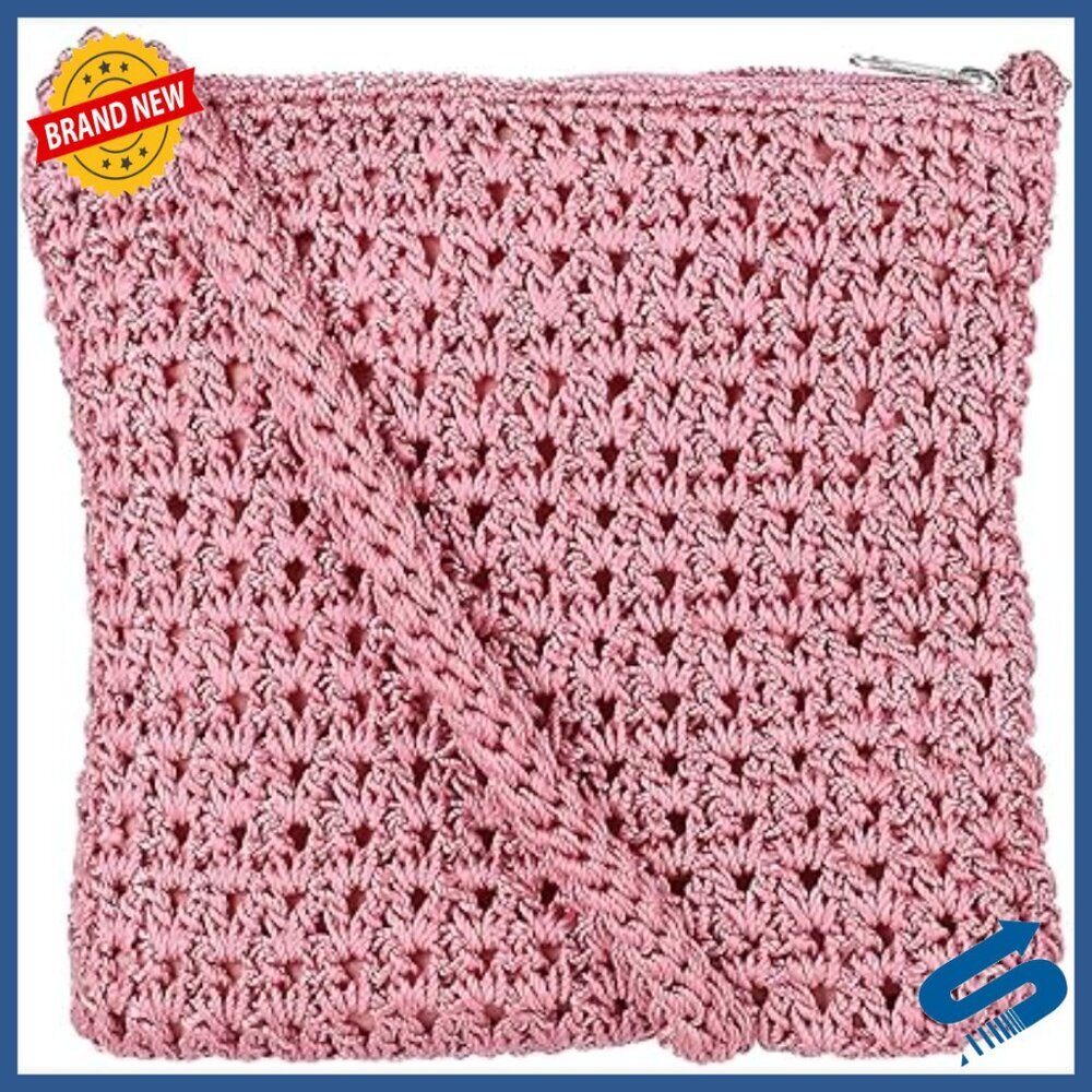 Crochet Crossbody Bag with Card Slots, Adjustable Strap, Zipper Closure